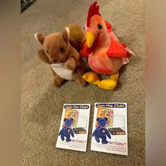 Lot Of 2 Ty Rooster Doodle And Squirrel Nuts- 1996 - Picture 2 of 8